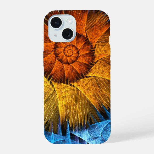 Floral Orange Yellow Blue Abstract Art iPhone 15 Case (Back)