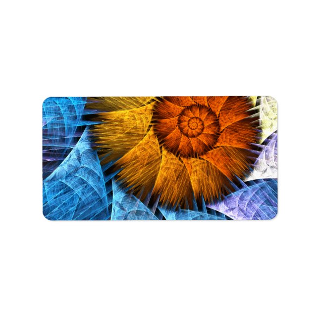 Floral Orange Yellow Blue Abstract Art Label (Front)