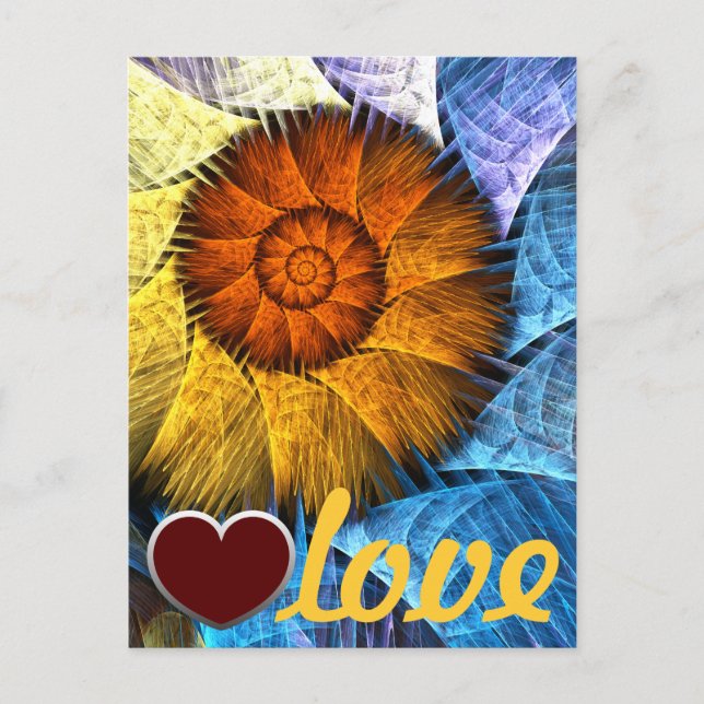 Floral Orange Yellow Blue Abstract Art Love Postcard (Front)