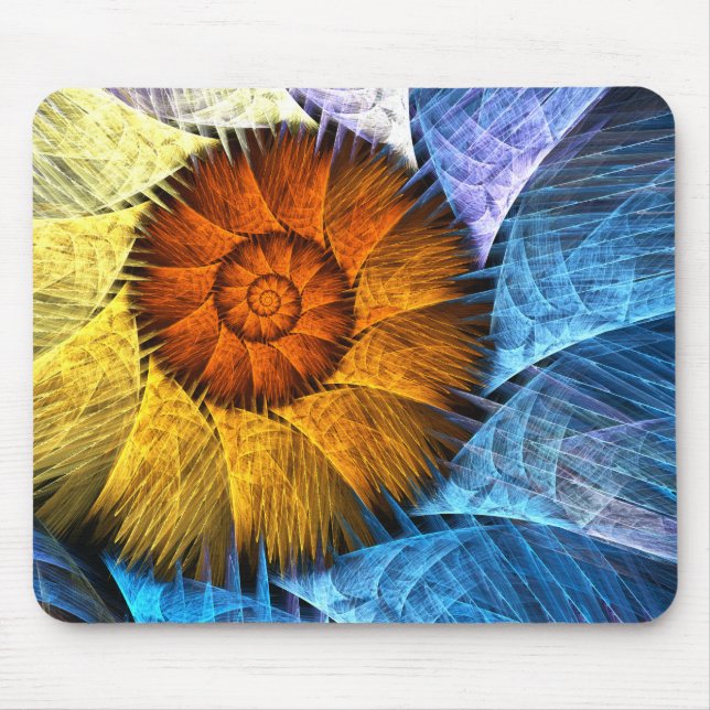 Floral Orange Yellow Blue Abstract Art Mouse Pad (Front)