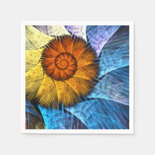 Floral Orange Yellow Blue Abstract Art Napkin