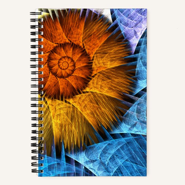 Floral Orange Yellow Blue Abstract Art Notebook (Front)