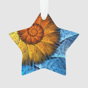 Floral Orange Yellow Blue Abstract Art Ornament