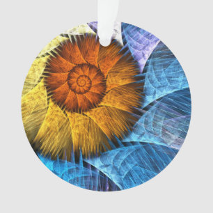 Floral Orange Yellow Blue Abstract Art Ornament