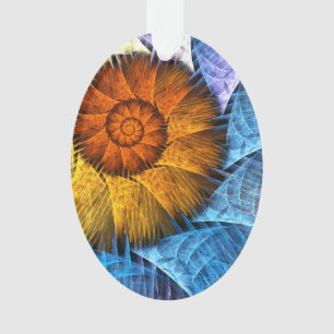 Floral Orange Yellow Blue Abstract Art Ornament
