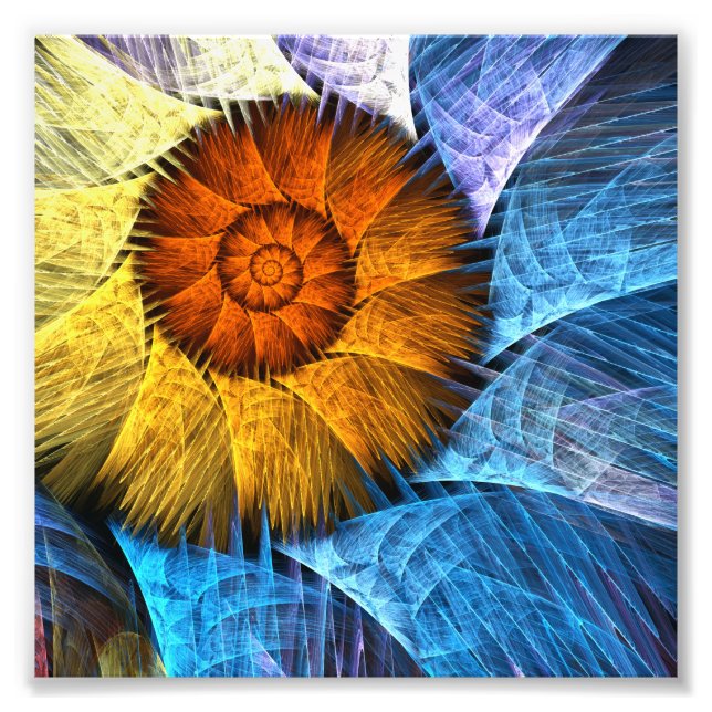 Floral Orange Yellow Blue Abstract Art Photo Print (Front)