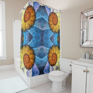 Floral Orange Yellow Blue Abstract Art Shower Curtain
