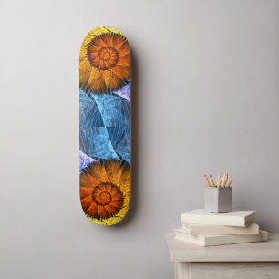 Floral Orange Yellow Blue Abstract Art Skateboard