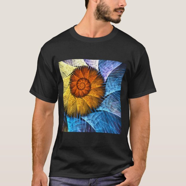 Floral Orange Yellow Blue Abstract Art T-Shirt (Front)
