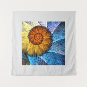 Floral Orange Yellow Blue Abstract Art Tapestry