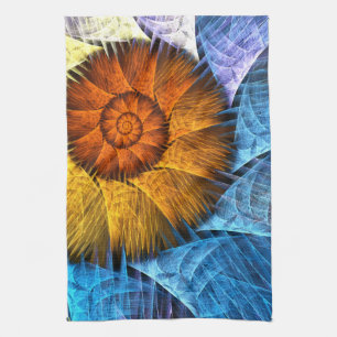 Floral Orange Yellow Blue Abstract Art Tea Towel