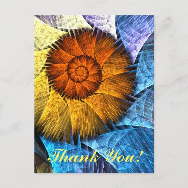 Floral Orange Yellow Blue Abstract Art Thank You Postcard (Front)
