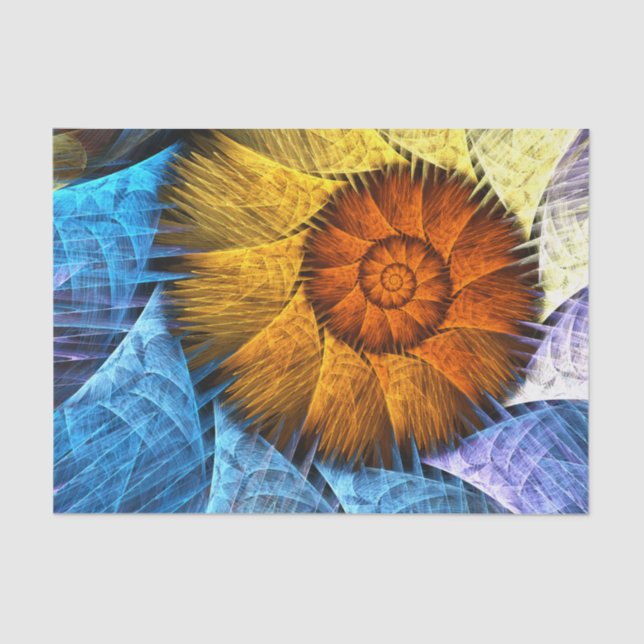 Floral Orange Yellow Blue Abstract Art Tissue Paper (Front)