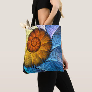 Floral Orange Yellow Blue Abstract Art Tote Bag