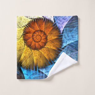 Floral Orange Yellow Blue Abstract Art Wash Cloth