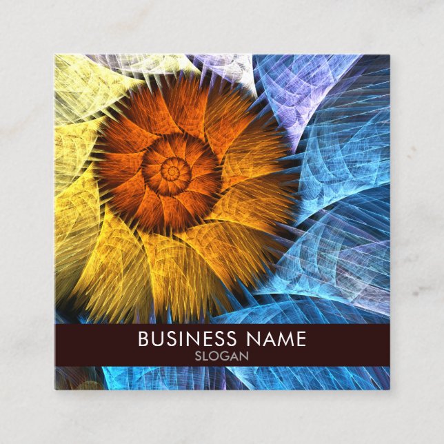 Floral Orange Yellow Blue Abstract Professional Square Business Card (Front)