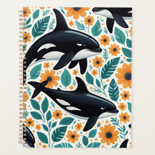 Floral orca Spiral Photo Notebook Planner (Front)