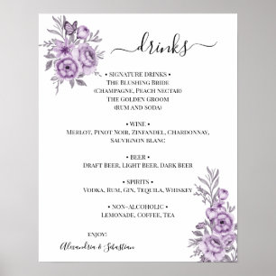 Floral Orchid Wedding Drinks Menu Sign