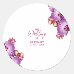 Floral Orchids Wedding  Classic Round Sticker