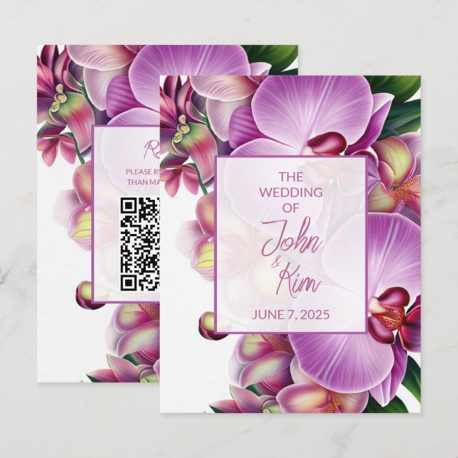 Floral Orchids Wedding Enclosure Card with QR Code (Front/Back)