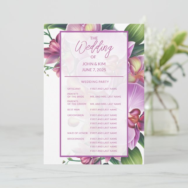 Floral Orchids Wedding Program (Standing Front)