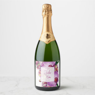 Floral Orchids Wedding  Sparkling Wine Label