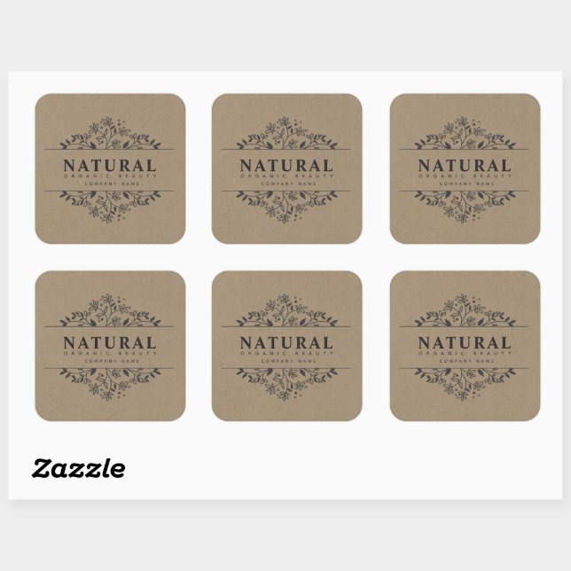 Floral organic beauty and cosmetics square sticker (Sheet)