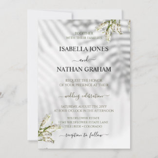 Floral Organic Wedding Invitation, Modern Script Invitation