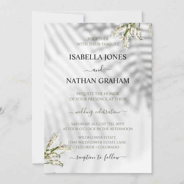 Floral Organic Wedding Invitation, Modern Script Invitation (Front)