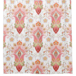 Floral oriental damask pattern with paisley and pe shower curtain