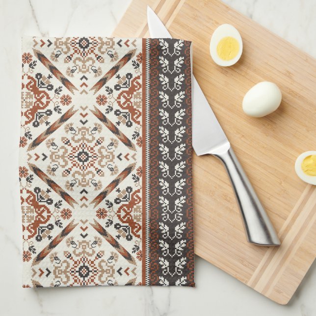 Floral Oriental Ethnic Pattern  Tea Towel (Quarter Fold)