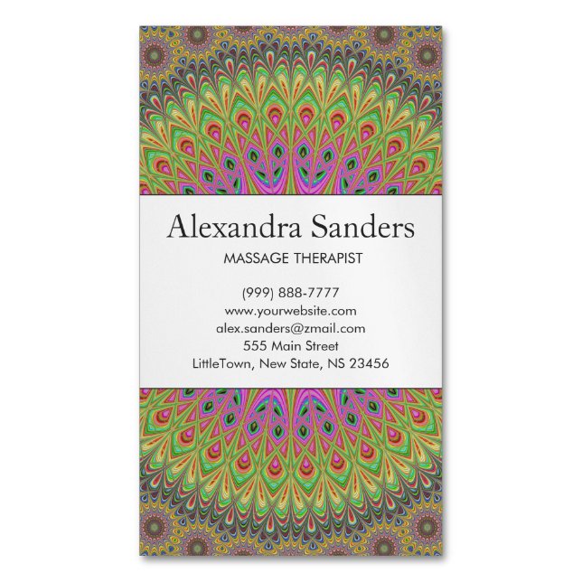 Floral Ornament Mandala Magnetic Business Card (Front Vertical)