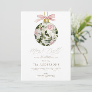 Floral Ornament Merry & Bright Christmas Party Invitation