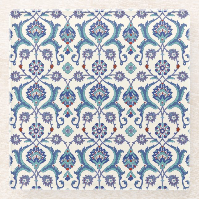 Floral Ornament: Traditional Arabic Pattern. Glass Coaster (Front)