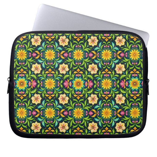 Floral Ornamental Pattern in Vibrant Colours Laptop Sleeve (Front)