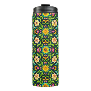 Floral Ornamental Pattern in Vibrant Colours Thermal Tumbler