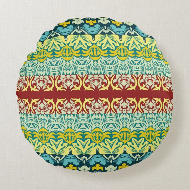 Floral ornamental seamless pattern round cushion (Front)