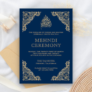 Floral Ornate Blue and Gold Islamic Muslim Mehndi Enclosure Card