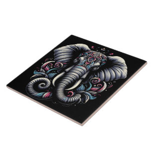 Floral ornate elephant design ceramic tile