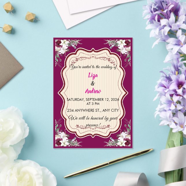  Floral Ornate Frame Wedding Invitation (Insitu (Wedding))