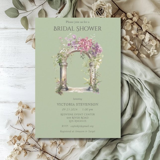 Floral Ornate Wedding Arch Sage Bridal Shower Invitation (Creator Uploaded)