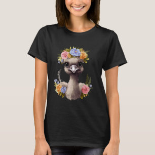 Floral Ostrich Cute Bird Watercolor Art Running Bi T-Shirt