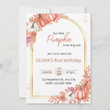 Floral Our Little Pumpkin First Birthday Invite