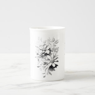 Floral Outline Art Bone China Mug Design