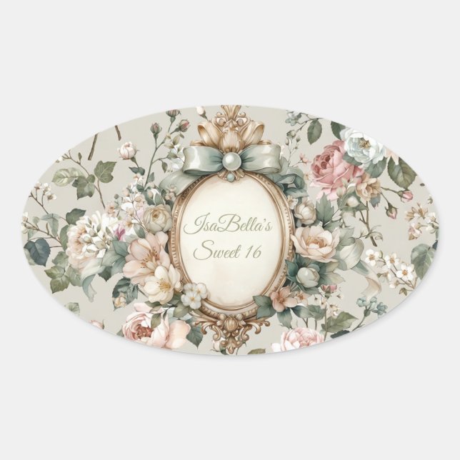 Floral Oval Stickers for Invitations & Favours (Front)