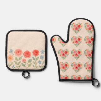 Floral oven mitt & pot holder set