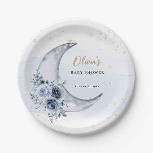 Floral Over The Moon Baby Shower Paper Plate