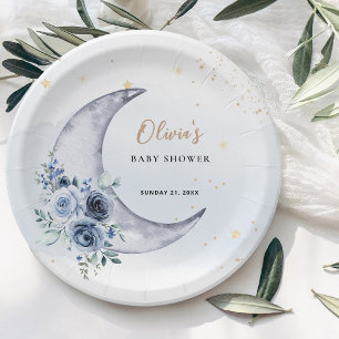 Floral Over The Moon Baby Shower Paper Plate