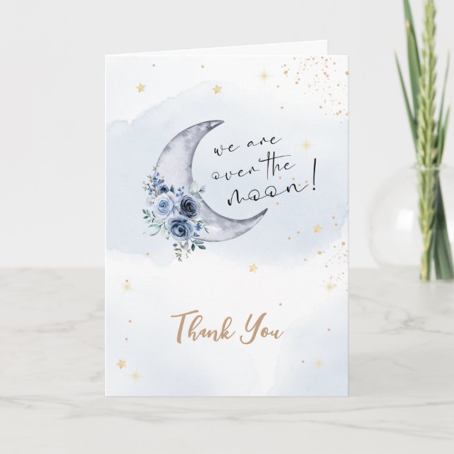 Floral Over The Moon Baby Shower Thank You Card (Front)