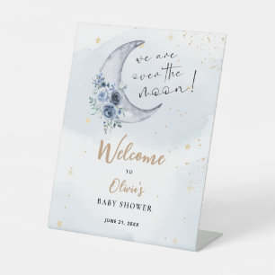 Floral Over The Moon Baby Shower Welcome Pedestal Sign